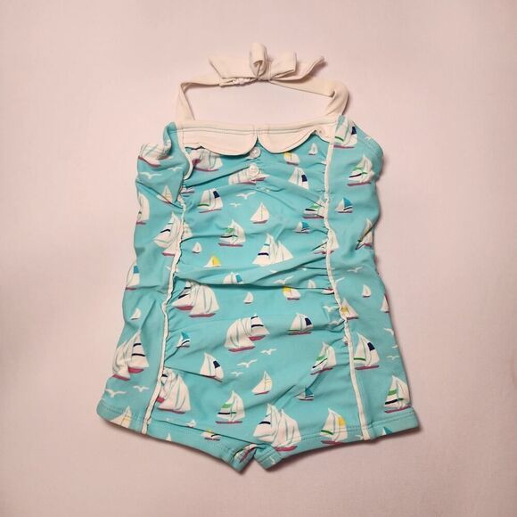 Janie and Jack Infant Baby Girl Sailboat Print Mint Swim Set Sz 18-24 - Picture 1 of 3